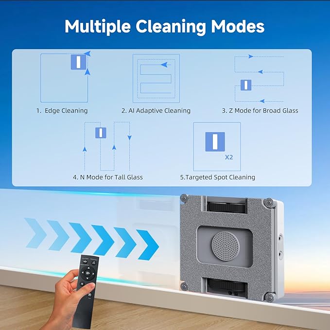 Window Cleaning Robot,9000Pa Sauction & 75N Cleaning Force with 4 Water Spray Support 5 Cleaning Modes & Remote Control,Window Cleaner Robot for Wet Cleaning Frame & Frameless Windows & Tiles