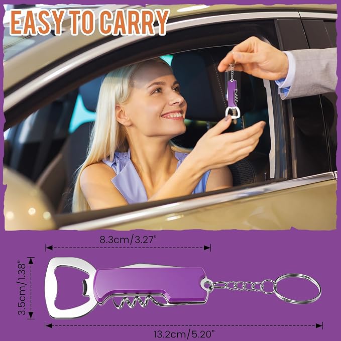 Ziliny 24 Pcs Bottle Opener Keychain Bulk Wine Bottle Beer Opener Keychain 3.27" Stainless Steel Corkscrew Waiter Corkscrew Wine Keyring Gifts for Christmas Bar Party Wedding Home (Purple)
