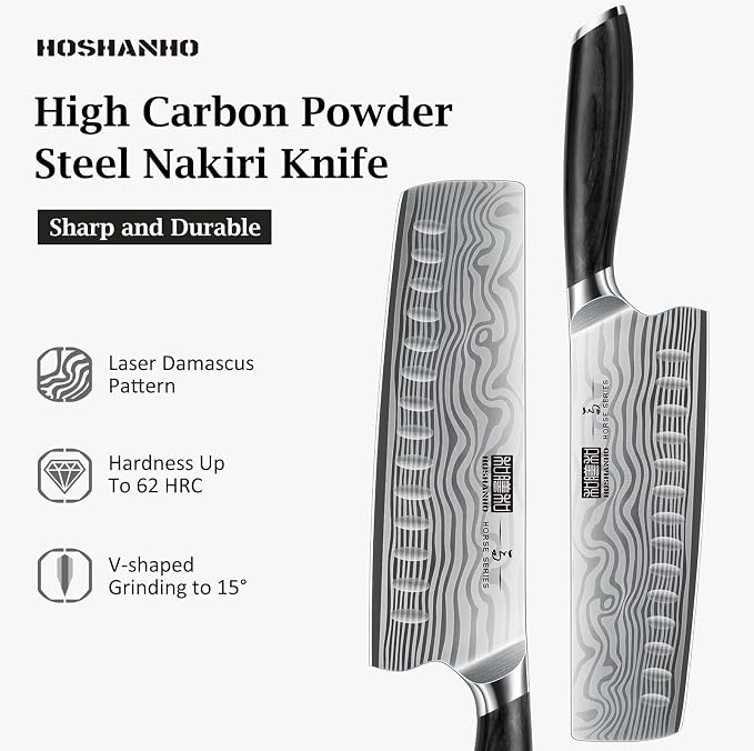 HOSHANHO 7 Inch Nakiri Knife, Japanese Vegetable Cleaver Knife for Chopping | High Carbon Powder Steel Asian Chef Knife, Razor Sharp Multipurpose Kitchen Knife for Home and Kitchen with Ergonomic Handle
