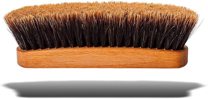 Long-Bristle Horsehair Shoe Shine Brush – Premium Buffing Brush for Leather Shoes & Boots – Hard Wood Handle with Sloted Bristles – Made in Germany