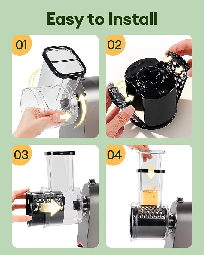 Upgraded 300W Electric Cheese Grater with 5 Stainless Steel Blades, Cheese Shredder Electric for Slicing, Shredding & Grinding Vegetables, Fruits and Nuts,Easy One-Touch