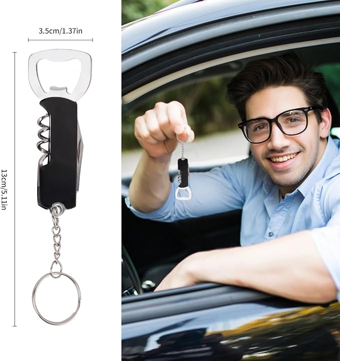 50 Pcs 3.27'' Stainless Steel Wine Bottle Openers with Keychain | Waiter corkscrew wine keys for beer and wine bottles, ideal for bars, restaurants, parties and home use, black finish