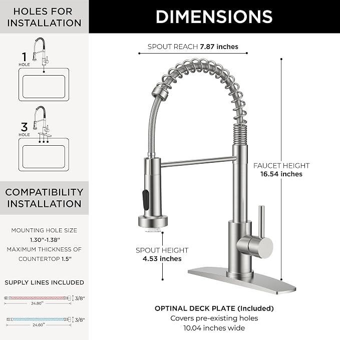 FORIOUS LED Kitchen Sink Faucet, Stainless Steel Brushed Nickel Kitchen Faucet with LED Light Sprayer, Commercial Transitional Single Handle Spring Faucet for Kitchen Sink, Bar & Prep Sinks, RV Camper