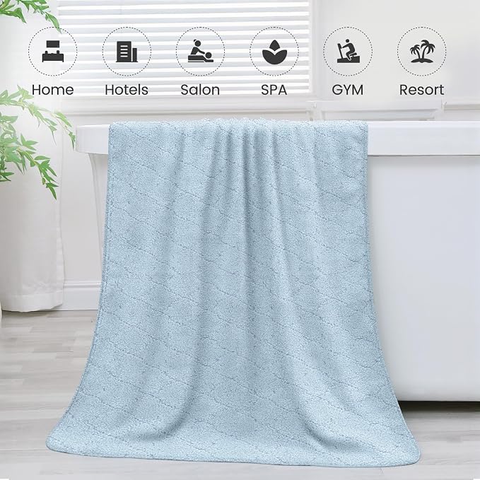 JML Bath Towels, Pack of 2, 30 in x 60 in, Light Blue | Hanging Loop, Super Soft, Absorbent, Lint Free, Fade Resistant, Lightweight, Quick Dry, Use for SPA , Sauna, Salon Hair Wrap