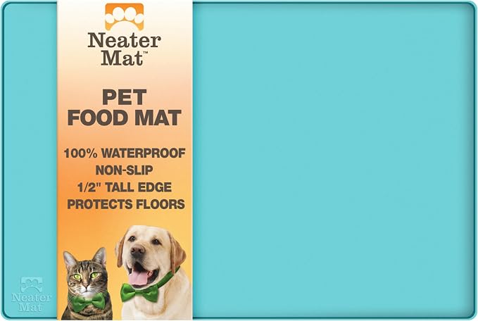 Neater Pet Brands Neater Mat Pet Mats for Food and Water, Cat & Dog Bowl Mat Waterproof Silicone, Feeding Tray, Dog Food Mats for Floors, Placemat w/Raised Edge for Under Bowls, 32" x 24", Aquamarine