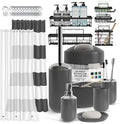 Clara Clark Bathroom Accessories Set - Bathroom Set with Adhesive Corner Shower Caddy Hanging, 25PC Bathroom Accessory Set, Grey Shower Curtain Set, Toilet Brush, Trash Can & Soap Dispenser