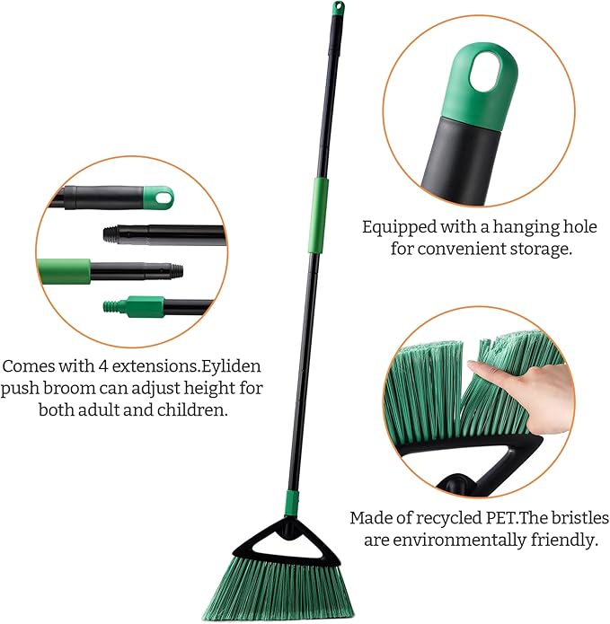 Eyliden Commercial Broom and Dustpan Set, with Long Handle, Comb Teeth Dust Pan Sweep Set for Outdoor Garages Courtyard Sidewalks Decks Indoor Home Kitchen Room Office