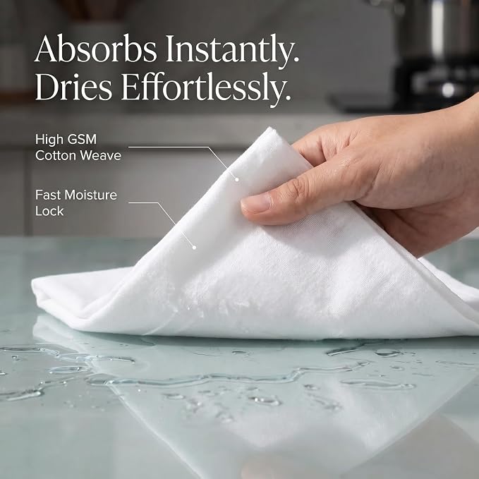 Urban Villa Kitchen Towels Cotton Dish Towels 20”x30” (Set of 6) White