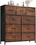 Sweetcrispy Dresser for Bedroom with 9 Drawers, Large Fabric Dresser | Storage Tower Organizer, Chest of Drawers with Metal Frame Wooden Top for Closet, Living Room, Entryway, Brown