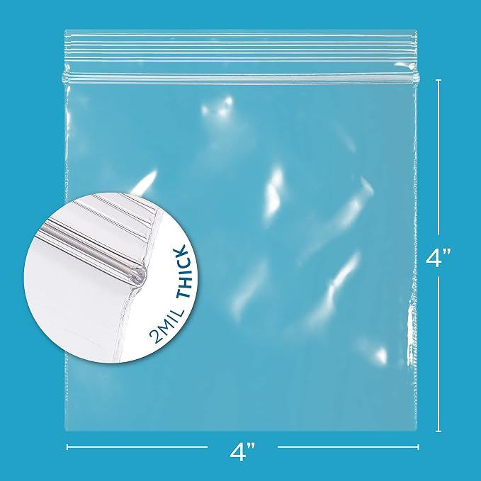 Clear Plastic Reclosable Zip Bags - Bulk GPI Case of 1000 4" x 4" 2 mil Thick Strong & Durable Poly Baggies With Resealable Zip Top Lock For Travel, Storage, Packaging & Shipping.