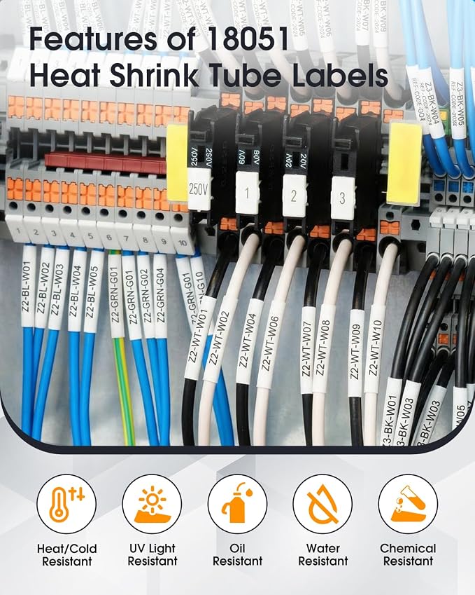 Replacement for Dymo 18051 Compatible Industrial Heat Shrink Tube Labels | A18051 1/4" Rhino Tube 6mm for DYMO Industrial Label Maker 5200 4200 5000 6000, Black on White, 1/4" x 4.9', 10-Pack