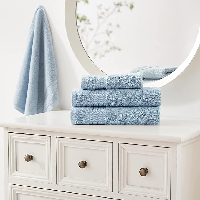 COZYART Luxury Bath Towels 2 PCS, Light Blue 100% Turkish Cotton 650 GSM | OEKO-Tex 100 Certified Zero Twist Ring Spun, Soft Absorbent Quick Dry, Plush Fluffy, Breathable Hotel Quality for Daily Use