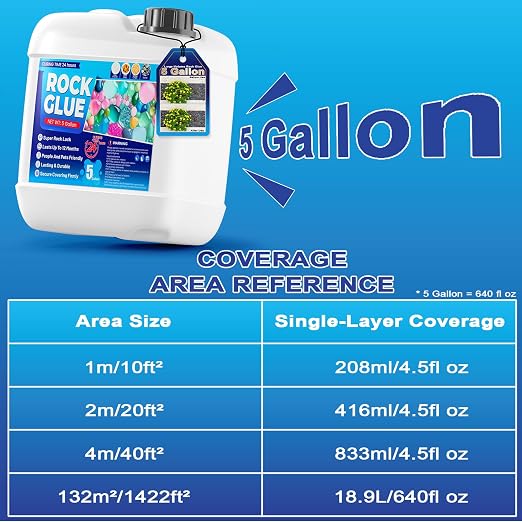 Rock Glue for Landscaping - 5 Gallon Large Volume Pea Gravel Glue, Non-Toxic Mulch Glue, Pet-Friendly Rock Adhesive for Rocks, Gravel&Mulch, Paths, Patios&Garden Borders