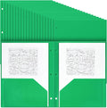 Yeaqee 100 Pcs Plastic Folders with Pockets Bulk 3 Hole Punched 2 Pocket File Folders for 3 Ring Binder Divider Folder for Notebooks, Durable Poly for Office Home (Green)