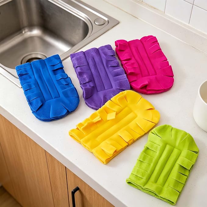Reusable Chenille Microfiber Dust Duster Set, Duster with 5 Pcs Washable Cloth Covers, 360° Electrostatic Duster Refills, Chenille Dusters for Multi-Surface Home Cleaning Free Bathroom Brush (3set)