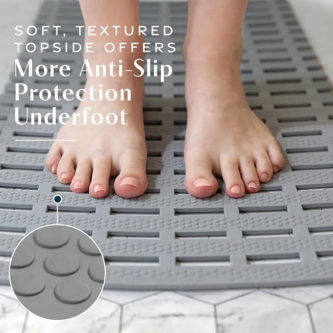 SlipX Solutions Weighted Non Slip Bath Mat for Textured Tub & Shower Surfaces, Patent Pending, Anti Slip Bathtub Safety Without Suction Cups, Doesn’t Float, Works on Tile & Stone 31” x 15”, Gray