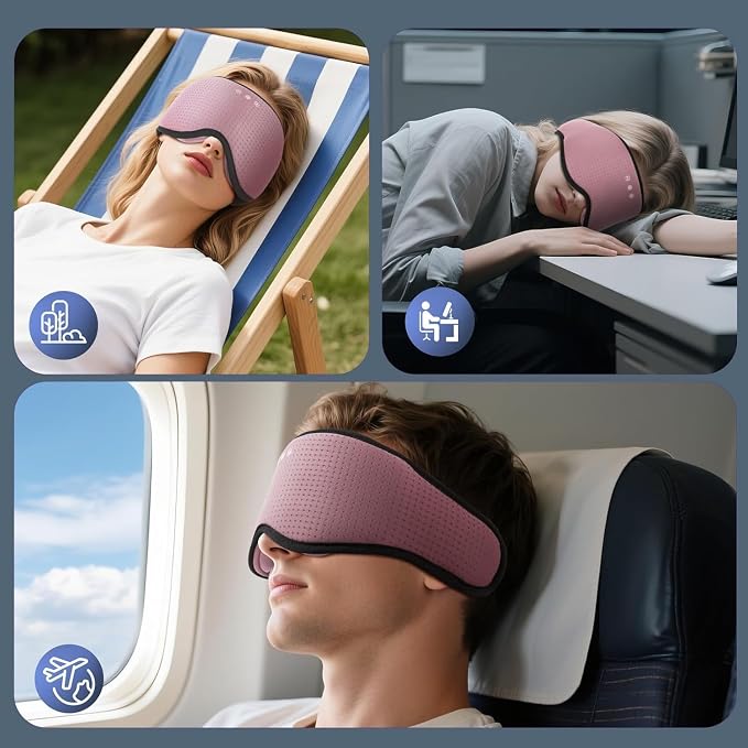 Sleep Mask with Bluetooth 5.4 Headphones, Removable 3D Eye Cups, Timing Sleeping Headphones for Side Sleepers, Wireless Music Eye Mask Speakers for Men, Women, Tech Gifts, Pink