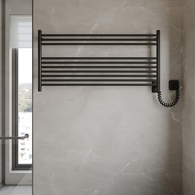 HEATGENE Towel Warmer 10 Bar Towel Dryer Wall-Mounted Plug-in Bath Towel Heater - Matte Black