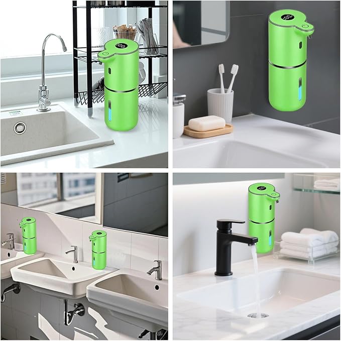 OHIFAST Automatic Foaming Soap Dispenser Touchless, USB Rechargeable Smart Hand Soap Dispenser, 6-Level Adjustable, 12.8oz/380mL Wall Mounted for Bathroom Kitchen Dish Soap-Green