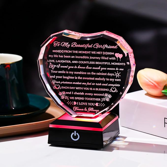 Arikyrist Gifts for Girlfriend with Colorful Base Girlfriend Anniversary Birthday Gifts from Boyfriend Crystal Heart Keepsake to My Girlfriend Romantic I Love You Gifts on Valentine Christmas