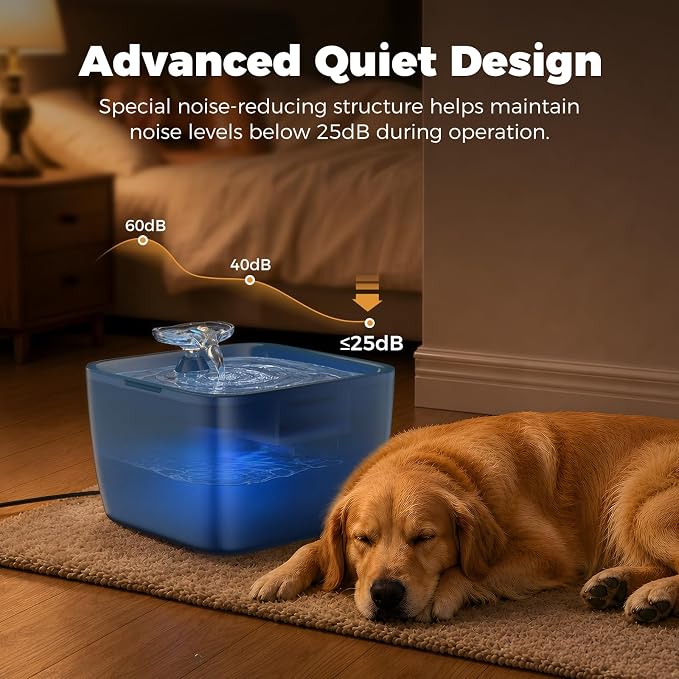 Pet Water Fountain for Large Dogs & Cats, 7L/1.84Gal, Quiet Automatic Pump | Large dog water bowl dispenser for multi-pet households, easy to clean, recirculating system, visible water level, no spill