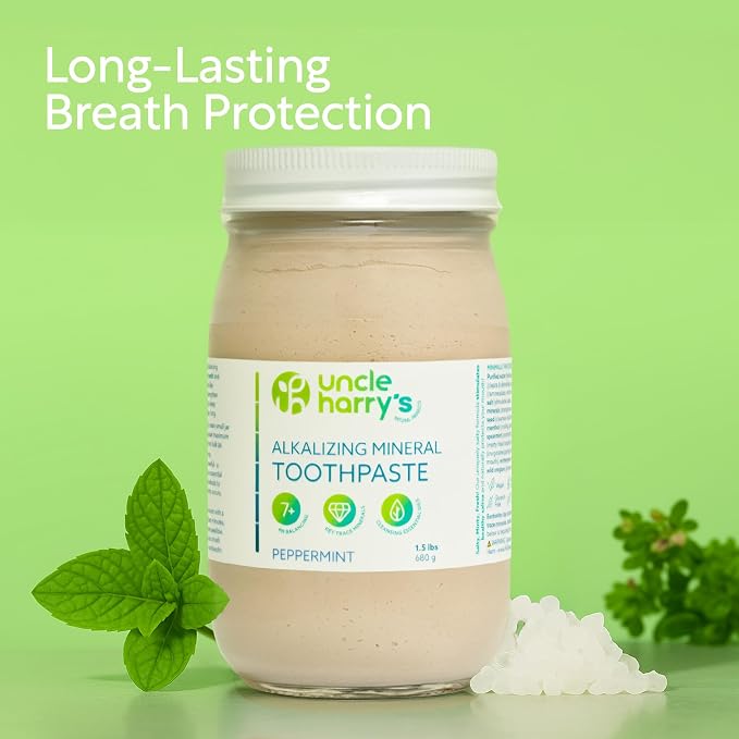 Uncle Harry's Peppermint Remineralizing Toothpaste 1.5 lb Jar | Natural Whitening Tooth Paste Freshens Breath & Promotes Enamel | Vegan Fluoride Free Toothpaste