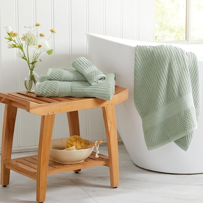 Springtree Home 100% Cotton Bath Towel Set | 4-Pack | Textured | Eucalyptus | Absorbent & Quick-Dry Bathroom Towels | Textured and Durable Cotton Towels for Bathroom | OEKO-TEX | Krista Collection