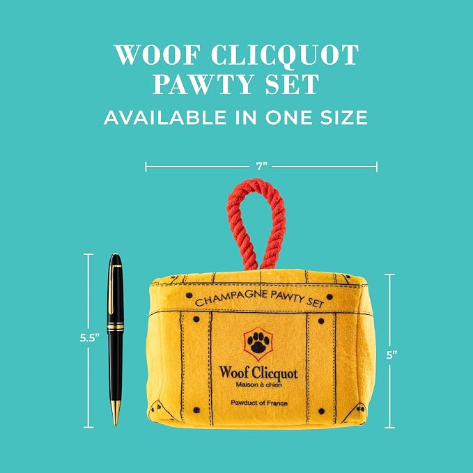 Haute Diggity Dog Woof Clicquot Pawty Set, Plush Designer Dog Toys with Interactive Squeaker, Stimulating Pet Enrichment, Machine-Washable & Safe Materials for All Breeds, One Size