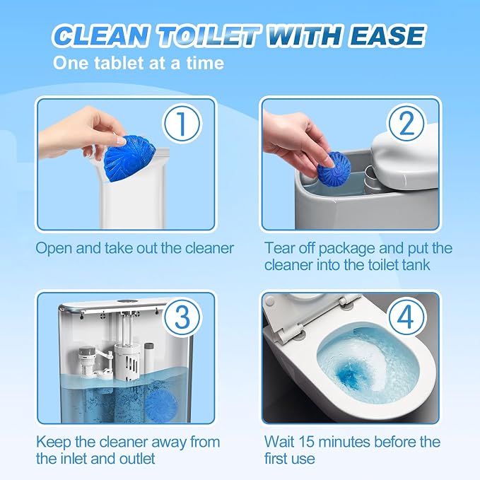 KIISIISO Toilet Bowl Cleaner Blue Tablets 18 Pack, Slow-Dissolving Automatic Bowl & Tank Cleaner, Septic Safe & Plumbing Friendly for Bathroom Toilet Cleaning, Prevents Tough Stains