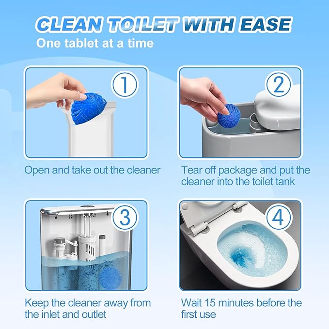 KIISIISO Automatic Toilet Bowl Cleaner Tablets Blue 30 Pack, Drop-In Tank Cleaner for Bathroom, Prevent Stains & Deodorize, Septic Safe, Long-Lasting Cleaning Tabs - Fresh Scent
