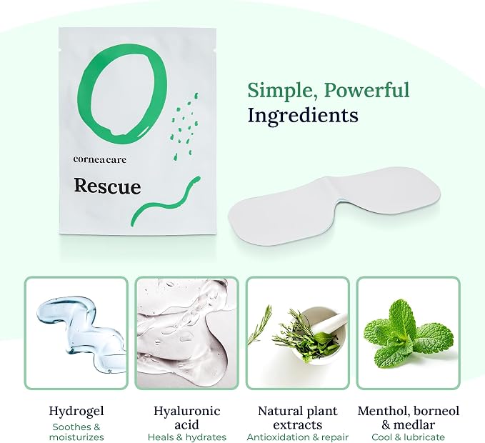 CorneaCare Rescue: Hydrogel Self Cooling Compress | Cold Eye Masks for Puffy Eyes | Self Cooling Eye Compress for Fast Relief | Travel Ready | 12 Count