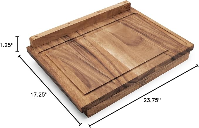 Ironwood Gourmet Double-Sided Countertop Lyon Pastry/Cutting Board With Gravy Groove, Acacia Wood 17.25 x 24 x 1.25 inches | Extra Large Wood Cutting Board With Juice Groove | Countertop Lip Keeps The Board In Place | Easily Knead Dough & Carve Meat