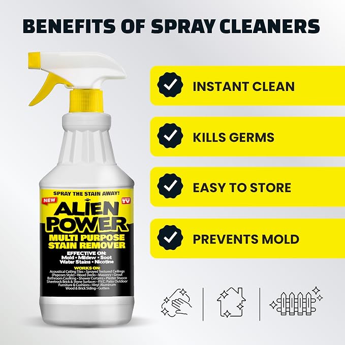 Alien Power Instant Stain Remover Spray for Mold and Mildew and Grout, All Purpose No-Scrub Cleaner for Bathroom & Household Surfaces, Tiles, Wall & Washing Machines - 3 Packets (Makes 72 Fl Oz)
