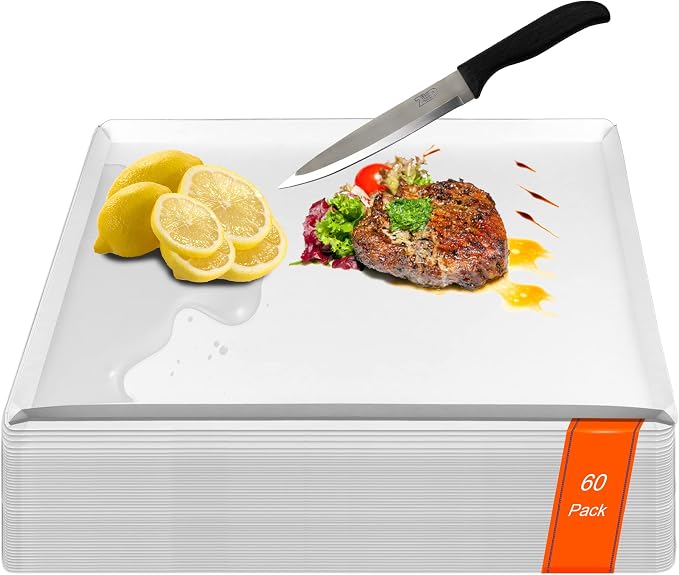 ZVP Disposable Cutting Boards 60 Count, Collapsible Cutting Board Sheet with Built-in Crease, Flexible Plastic Cutting Mat for Kitchen and Commercial Use, 17 x 12 In White