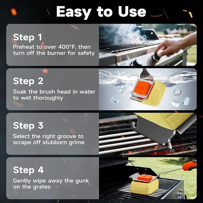 Replaceable Bristle Free Cleaning Head, Safe BBQ Grill Brush Cleaning Pad Replacement for Cast Iron or Stainless-Steel Grates, Grill Cleaner (Replaceable Head)