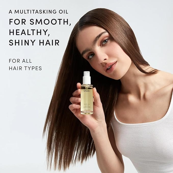 OUAI Hair Oil Full Size & Travel Size - Heat Protectant Serum & Smoothing Treatment + Ama, Galanga Root, Baobab & Borage Oils - Frizz Control, Shine Boost, 450°F Heat Shield, 1.5 oz + 0.45 oz, 2 Count