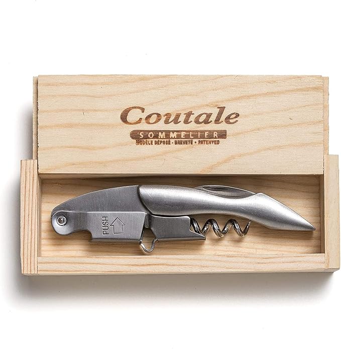 Prestige Waiters Corkscrew By Coutale Sommelier - Stainless Steel - Handmade and Sustainable Pinewood Crate - French Patented Spring-Loaded Double Lever Wine Bottle Opener for Bartenders and Gifts