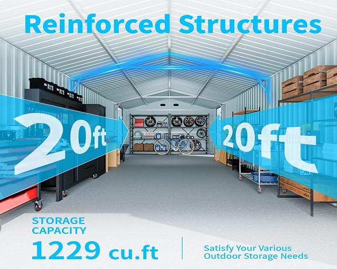 20 x 13 FT Metal Garage Shed, Large Metal Building Storage Shed with with 2 Lockable Doors&4 Air Vents, Galvanized Steel Prefab Shed Waterproof for Car, Truck, Bike, Tool, Dark Gray