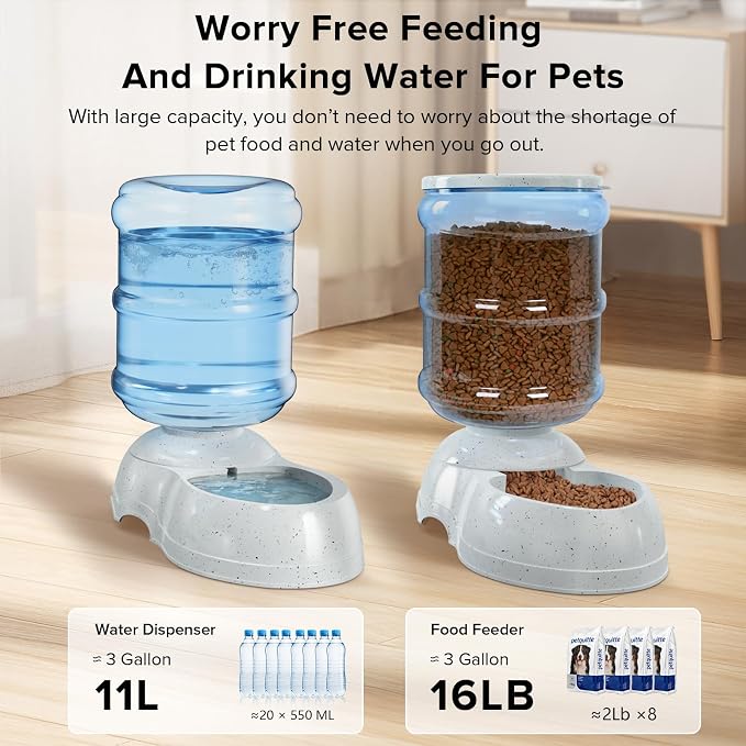 Kenond 3 Gallon Dog Feeder and Water Dispenser, Gravity Food Dispenser | Wide Mouth, Easy to Clean/ Gravity Filled/ Large Capacity/ Multi Pet Home
