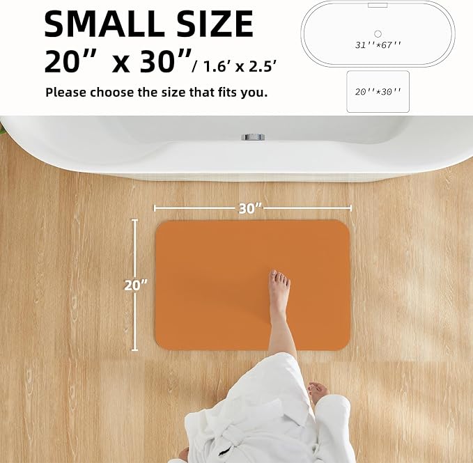 TYUU Bathroom Mat Quick Dry, Bathroom Rugs Non Slip Washable Thin Absorbent Bath Mat Fits Under Door Bathroom Floor Mat Perfect for Bath, Shower, or Sink 20"x30" Orange