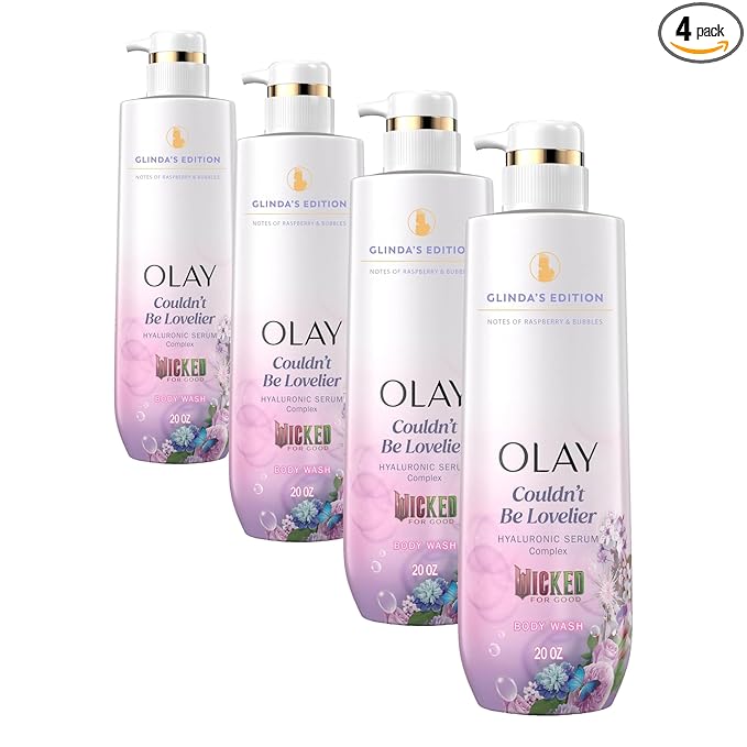 Olay Body Wash for Women, Couldn't Be Lovelier Glinda's Edition, Intensely Hydrating & Renewing, Pro-Hyaluronic Acid Serum with Vitamin B3, For All Skin Types, Raspberry & Bubbles Scent, 20 fl oz