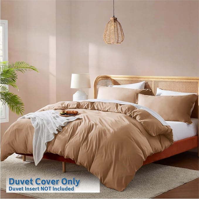 Nestl Mocha Brown Duvet Cover Full Size - Soft Double Brushed Full Size Duvet Cover Set, 3 Piece, with Button Closure, 1 Duvet Cover 80x90 inches and 2 Pillow Shams