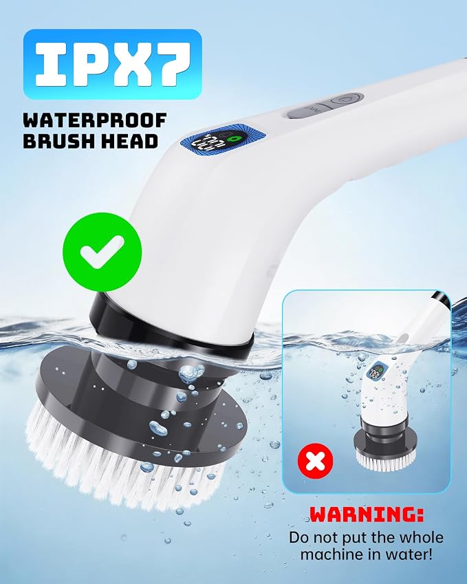 Electric Spin Scrubber for Cleaning Bathroom - Shower Cleaner Brush with Long Handle - Cordless Power Scrubber with 7 Brushes Heads, IPX7 Waterproof Scrub Brush for Bath Tub Tile Grout Glass Tool