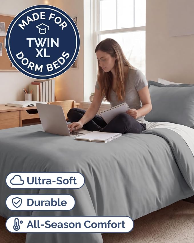 Duvet Cover Twin/Twin XL Size Set - Extra Soft Twin/Twin XL Duvet Cover 68" x 90" with 1 Pillow Sham for Women, Men, Kids & Teens - Comfy, Easy-Care & Fade Free w/ Zipper Closures & Ties (Steel Blue)