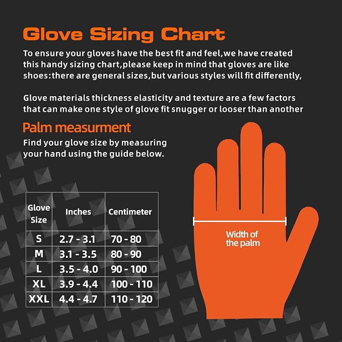 TREEGO 10 Mil Heavy Duty Orange Nitrile Mechanic Gloves, 50 Count M | Diamond Grip, Latex & Powder Free for DIY Projects, Home Renovation, Gardening, Equipment Care & Everyday Repairs