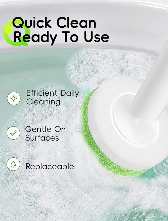 Wall Mounted Disposable Toilet Brush System with Holder, Toilet Bowl Cleaning Wand with Green Refills and One-Button Release (36 Refills)