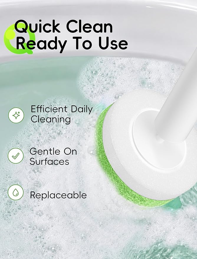 Wall Mounted Disposable Toilet Brush System with Holder, Toilet Bowl Cleaning Wand with Green Refills and One-Button Release, 1 Wand and Holder with 24 Green Refills