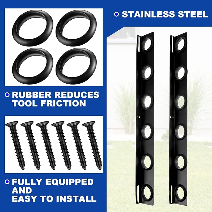 4 Sets 6-Tool Landscape Trailer Rack for Lawn Equipment 6 Hole Hand Tool Storage Rack Landscaping Shovel Holder for Truck with Rubber Grommets and Mounting Hardware Accessories, Black