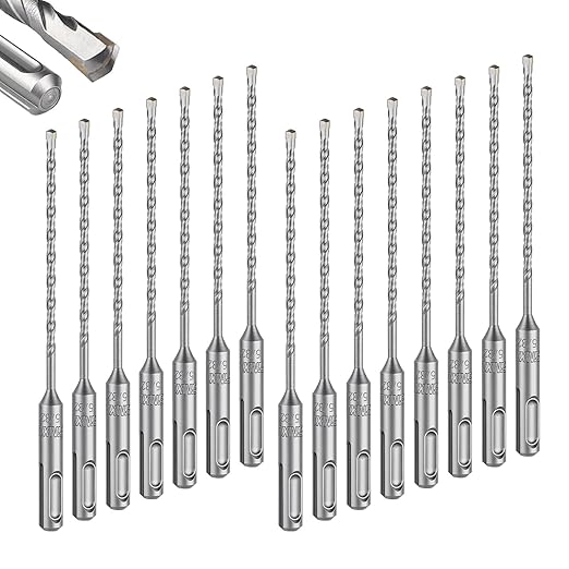 GEINXURN 15 PCS 5/32" x 6" Double Thread Rotary Hammer Drill Bits, Masonry Drill Bits Tool Set Carbide Tipped, Drilling in Brick, Stone and Concrete, Cement Walls