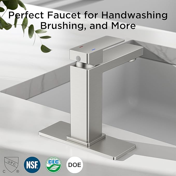 FORIOUS Bathroom Faucets, Single Hole Brushed Nickel Bathroom Faucet with Pop-up Drain, Lead-Free, Single Handle Faucet for Sink, Vanity, RV, Lavatory, Suitable for 1 or 3 Holes